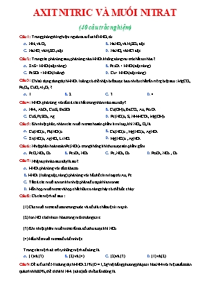 Bài tập trắc nghiệm Hoá học 11 - Bài 9 Axit nitric và muối nitrat (Có đáp án)